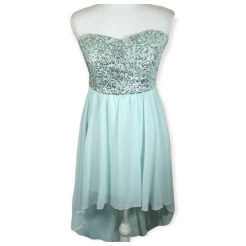 MINT SEQUIN BODICE STRAPLESS DRESS SZ.7 EUC.